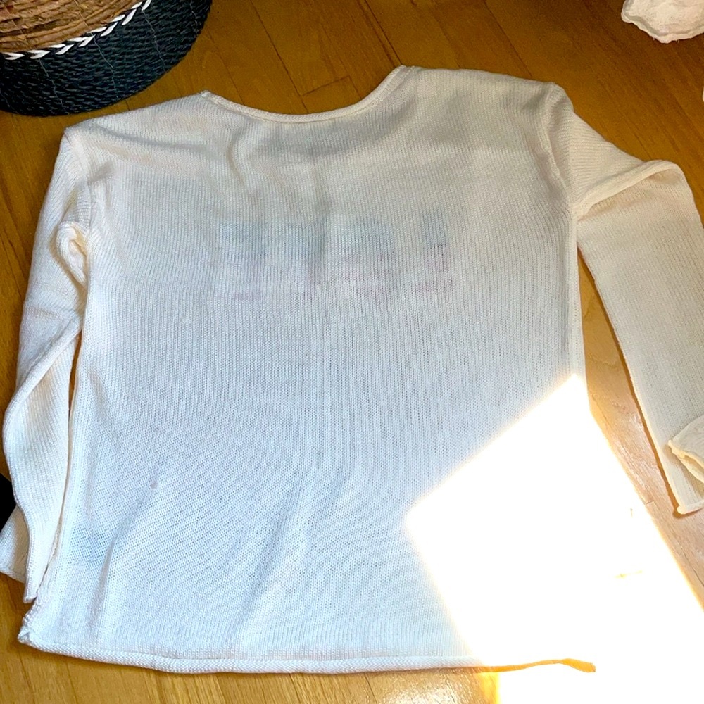 Marled Cream Crew Neck Sweater with Americana Love Graphic - Picture 15 of 15